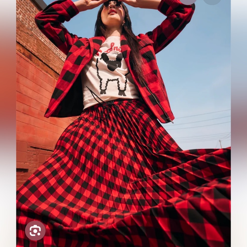 Woolrich x Target NEW XS Women's Black Red Plaid Checkered Buffalo Pleated Skirt